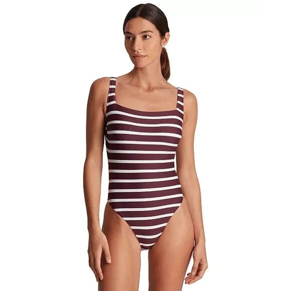 Lauren Ralph Lauren Women's Low-Back One-Piece Swimsuit, Lago Stripe Size 8 0069 - Picture 1 of 3